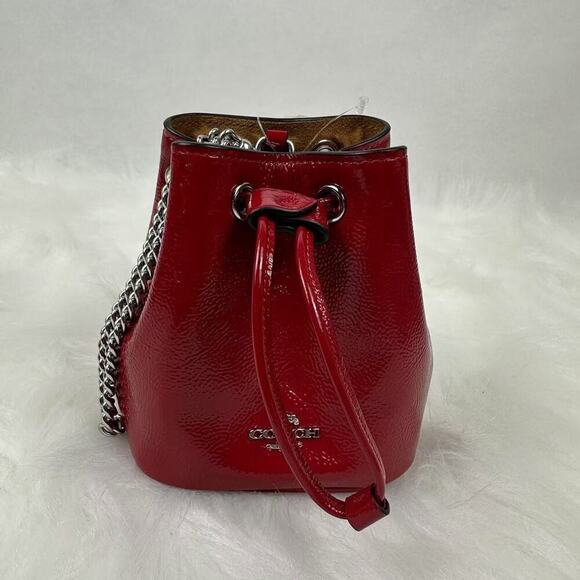 Coach Drawstring Wristlet Pouch Bag in Leather/Silver /Red CZ028 NEW - Picture 1 of 6